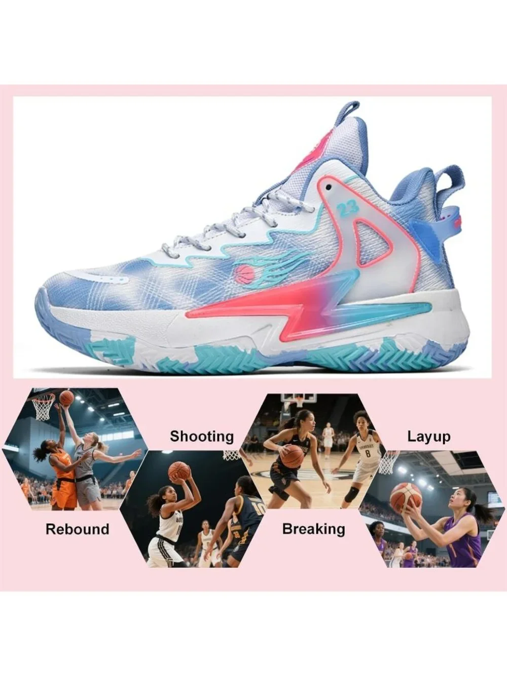 Women's Blue Breathable Non Slip Running Sneakers Comfortable Basketball Shoes